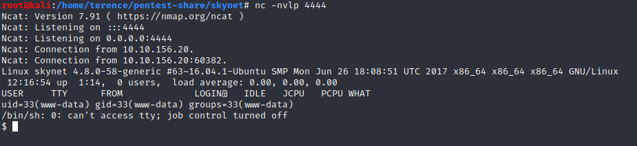 recieve tcp connection with nc -nclp 4444